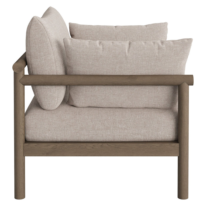 Modway Eleni Outdoor Teak Wood Armchair in Weathered Gray Pebble - angled view