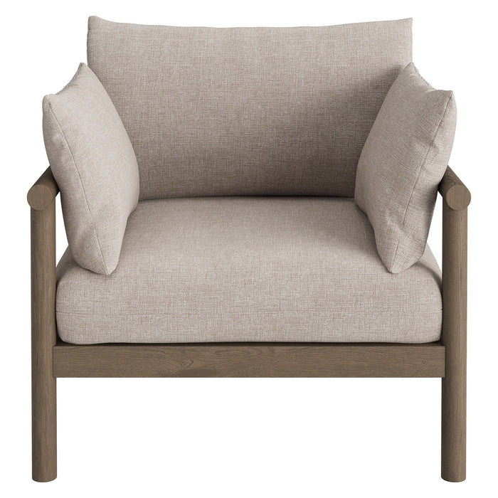 Modway Eleni Outdoor Teak Wood Armchair in Weathered Gray Pebble - detail view