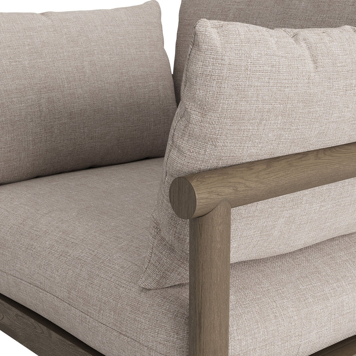Modway Eleni Outdoor Teak Wood Armchair in Weathered Gray Pebble - lifestyle view
