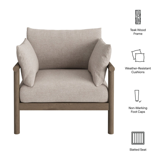 Modway Eleni Outdoor Teak Wood Armchair in Weathered Gray Pebble - dimensions and specifications
