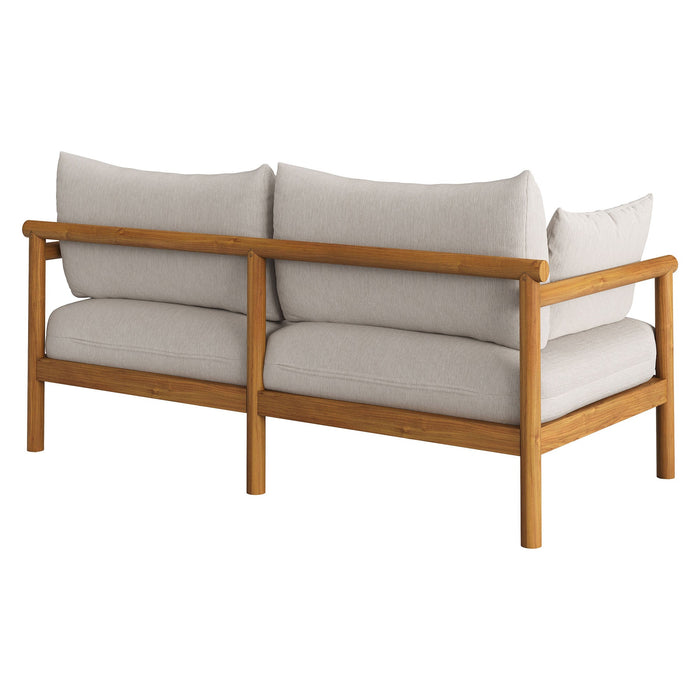 Modway Eleni Outdoor Teak Wood Loveseat in Natural Sail - side view