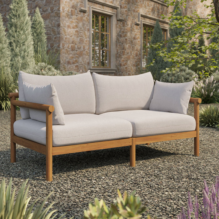 Modway Eleni Outdoor Teak Wood Loveseat in Natural Sail - lifestyle view 21