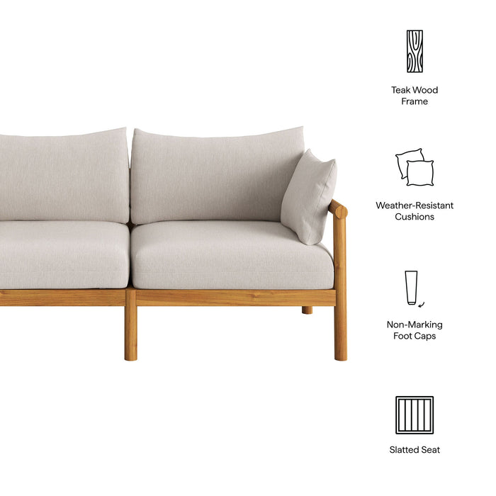 Modway Eleni Outdoor Teak Wood Loveseat in Natural Sail - dimensions and specifications