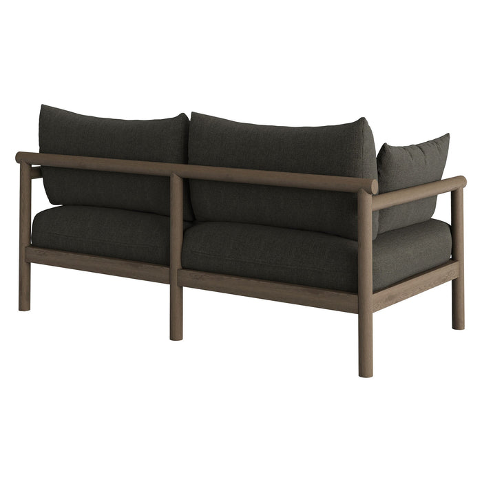 Modway Eleni Outdoor Teak Wood Loveseat in Weathered Gray Flint - side view