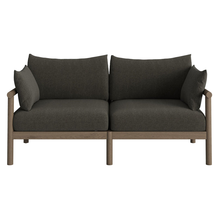 Modway Eleni Outdoor Teak Wood Loveseat in Weathered Gray Flint - detail view