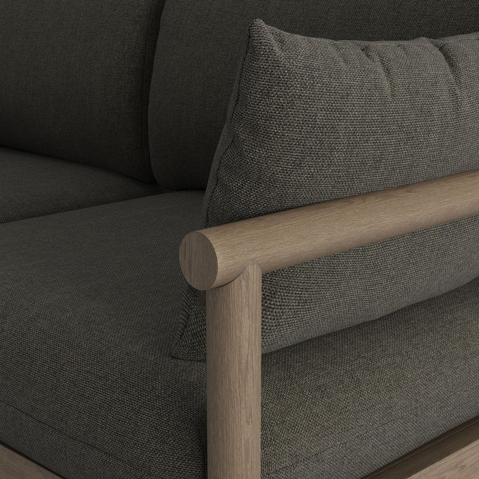 Modway Eleni Outdoor Teak Wood Loveseat in Weathered Gray Flint - lifestyle view