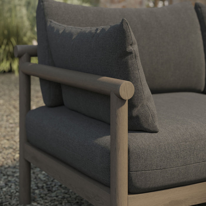 Modway Eleni Outdoor Teak Wood Loveseat in Weathered Gray Flint - lifestyle view 16