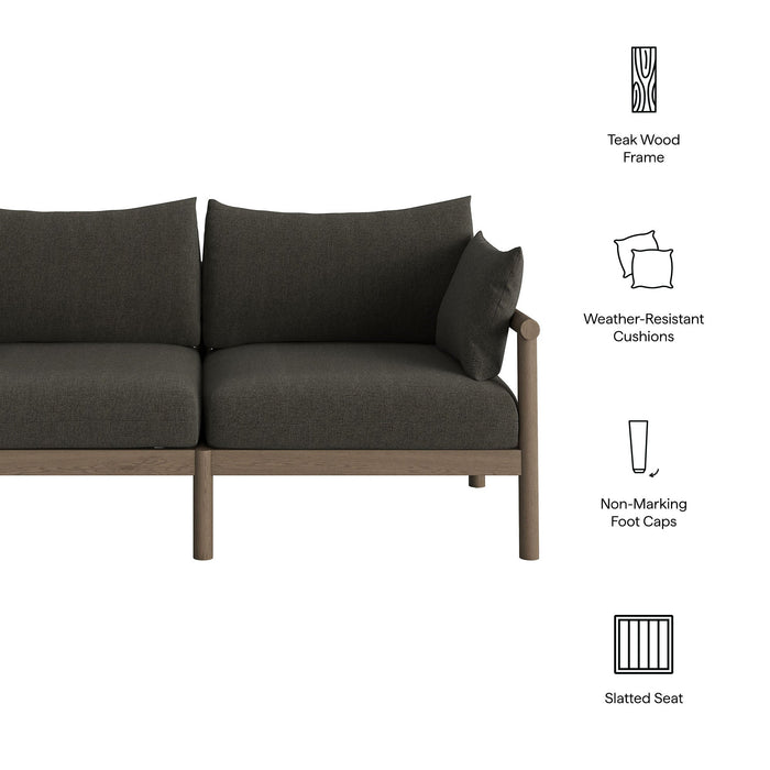 Modway Eleni Outdoor Teak Wood Loveseat in Weathered Gray Flint - dimensions and specifications