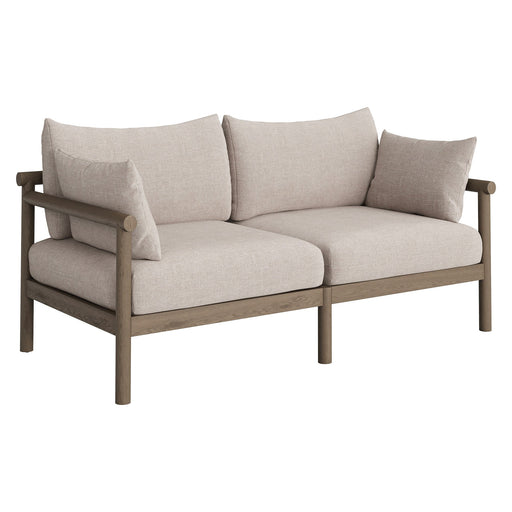 Modway Eleni Outdoor Teak Wood Loveseat in Weathered Gray Pebble - front view