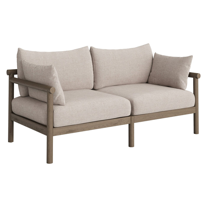 Modway Eleni 2-Piece Outdoor Teak Wood Loveseat with Ottoman Set - lifestyle view 12