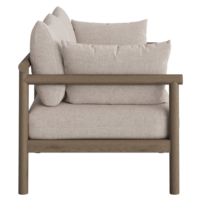 Modway Eleni Outdoor Teak Wood Loveseat in Weathered Gray Pebble - angled view