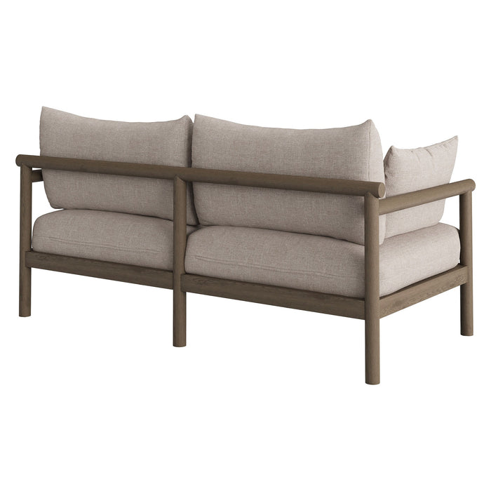 Modway Eleni Outdoor Teak Wood Loveseat in Weathered Gray Pebble - side view