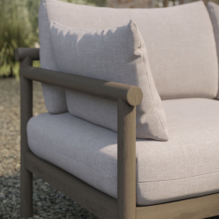 Modway Eleni Outdoor Teak Wood Loveseat in Weathered Gray Pebble - lifestyle view 17