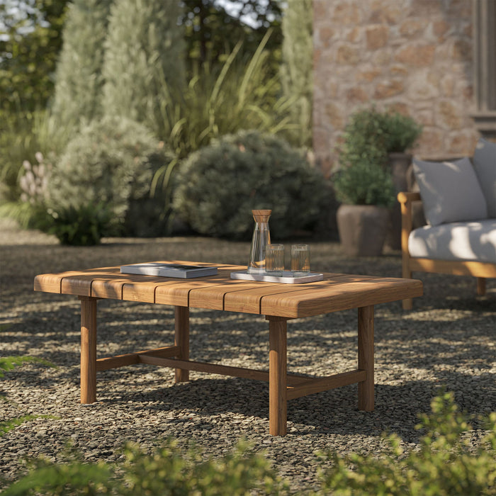 Modway Eleni 41-Inch Outdoor Teak Wood Coffee Table in Natural - lifestyle view 14