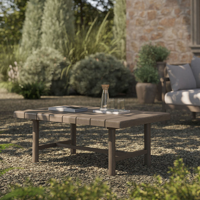 Modway Eleni 41-Inch Outdoor Teak Wood Coffee Table in Weathered Gray Teak - lifestyle view 13