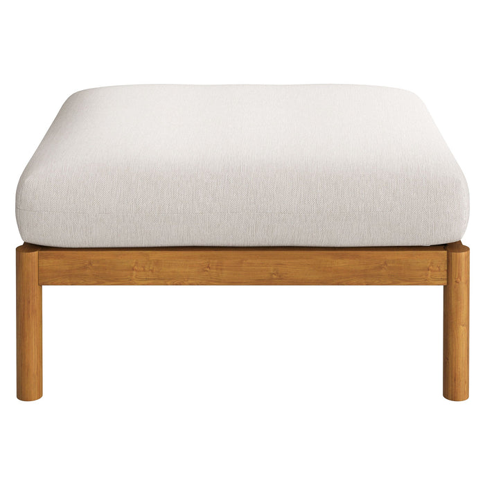 Modway Eleni Square Outdoor Teak Wood Ottoman in Natural Sail - side view