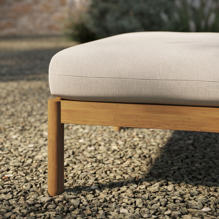 Modway Eleni Square Outdoor Teak Wood Ottoman in Natural Sail - lifestyle view
