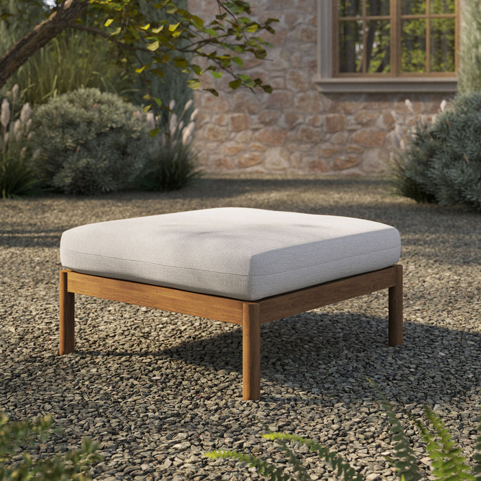 Modway Eleni Square Outdoor Teak Wood Ottoman in Natural Sail - lifestyle view 18