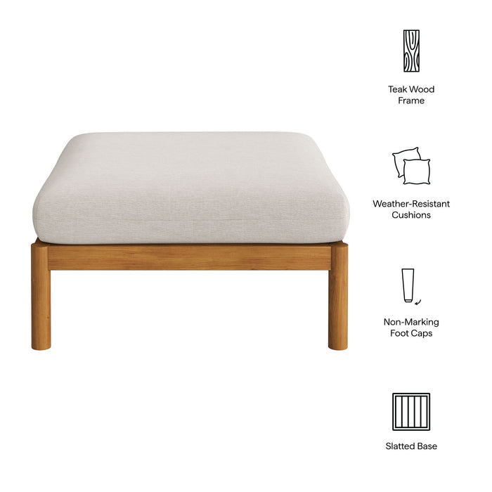 Modway Eleni Square Outdoor Teak Wood Ottoman in Natural Sail - dimensions and specifications