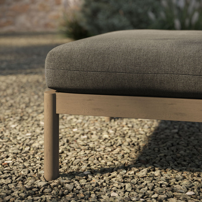 Modway Eleni Square Outdoor Teak Wood Ottoman in Weathered Gray Flint - lifestyle view
