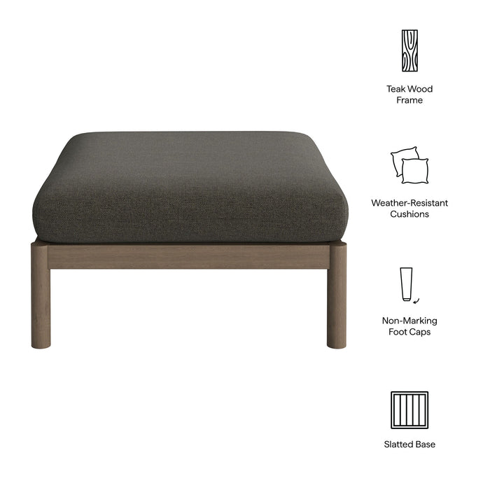 Modway Eleni Square Outdoor Teak Wood Ottoman in Weathered Gray Flint - dimensions and specifications