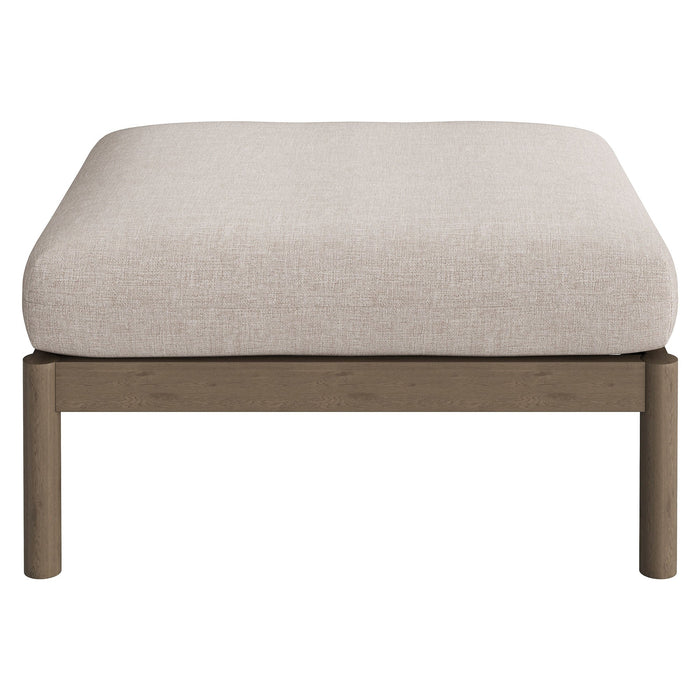 Modway Eleni Square Outdoor Teak Wood Ottoman in Weathered Gray Pebble - side view