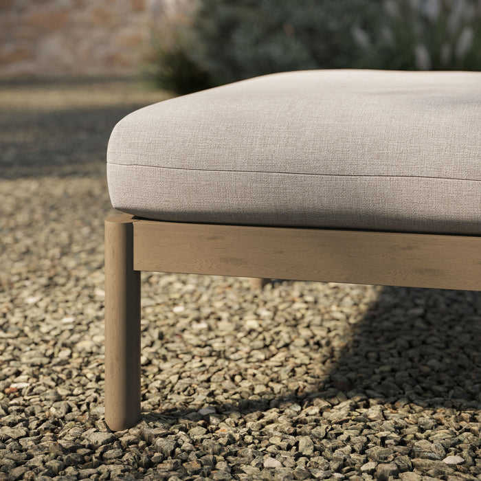 Modway Eleni Square Outdoor Teak Wood Ottoman in Weathered Gray Pebble - lifestyle view