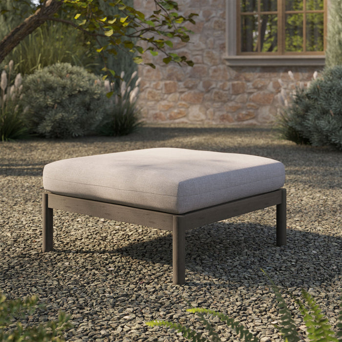 Modway Eleni Square Outdoor Teak Wood Ottoman in Weathered Gray Pebble - lifestyle view 17