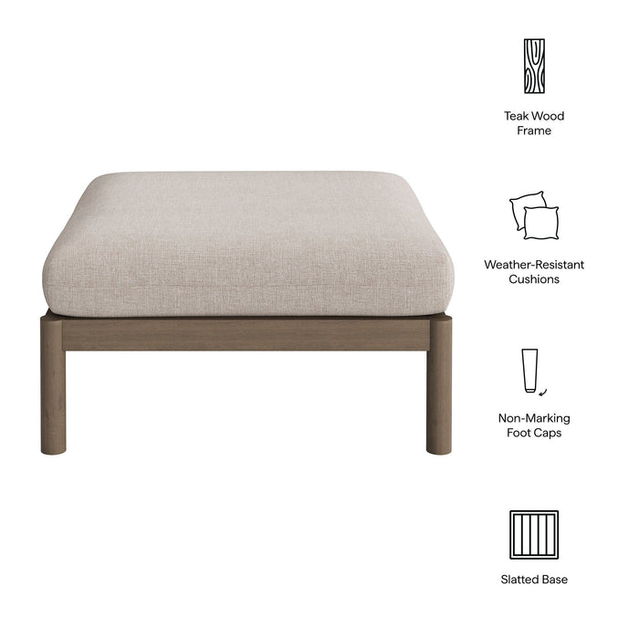 Modway Eleni Square Outdoor Teak Wood Ottoman in Weathered Gray Pebble - dimensions and specifications