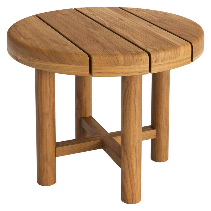 Modway Eleni 20-Inch Round Outdoor Teak Wood Side Table in Natural - front view