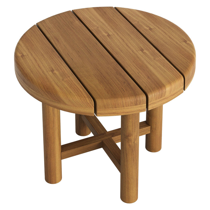 Modway Eleni 20-Inch Round Outdoor Teak Wood Side Table in Natural - angled view