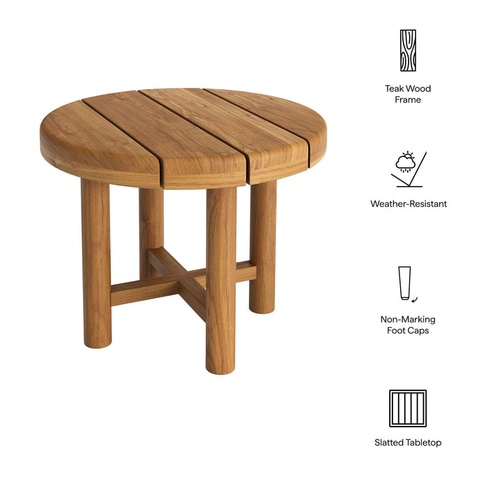 Modway Eleni 20-Inch Round Outdoor Teak Wood Side Table in Natural - dimensions and specifications