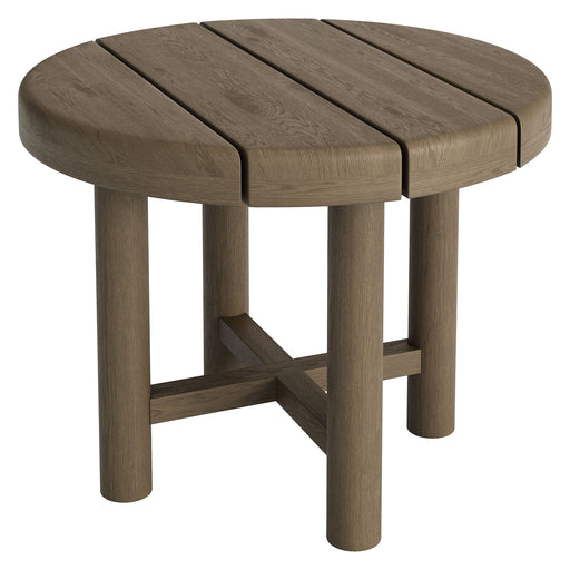 Modway Eleni 20-Inch Round Outdoor Teak Wood Side Table in Weathered Gray Teak - front view