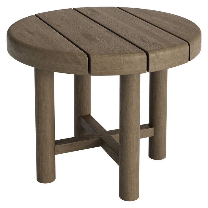 Modway Eleni 20-Inch Round Outdoor Teak Wood Side Table in Weathered Gray Teak - front view