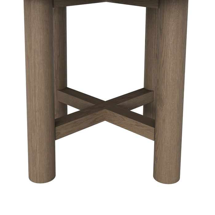 Modway Eleni 20-Inch Round Outdoor Teak Wood Side Table in Weathered Gray Teak - detail view