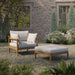 Modway Eleni 2-Piece Outdoor Teak Wood Armchair and Ottoman Set in Natural Sail - angled view