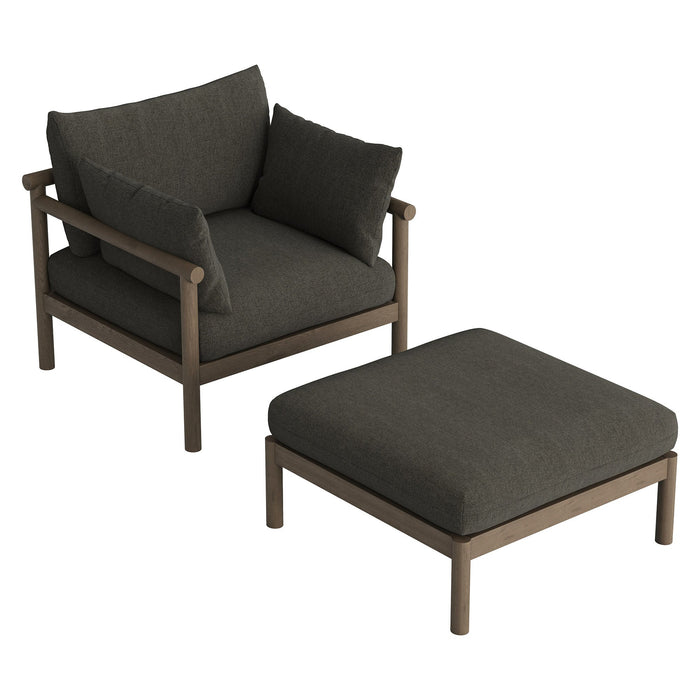 Modway Eleni 2-Piece Outdoor Teak Wood Armchair and Ottoman Set in Weathered Gray Flint - front view