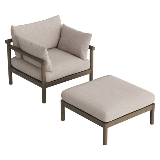 Modway Eleni 2-Piece Outdoor Teak Wood Armchair and Ottoman Set in Weathered Gray Pebble - front view