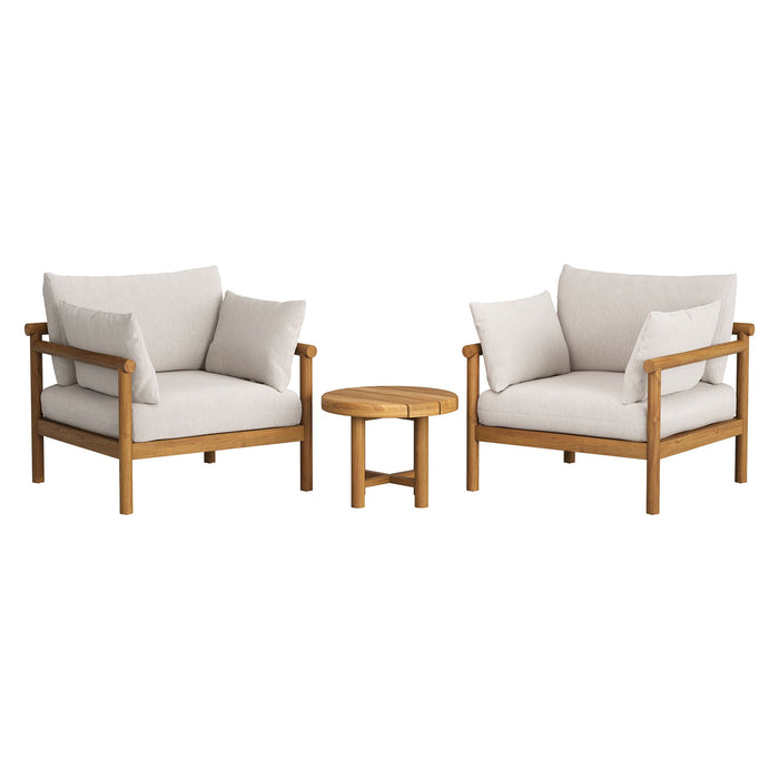 Modway Eleni 3-Piece Outdoor Teak Wood Furniture Set in Natural Sail - front view