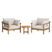 Modway Eleni 3-Piece Outdoor Teak Wood Furniture Set in Natural Sail - front view