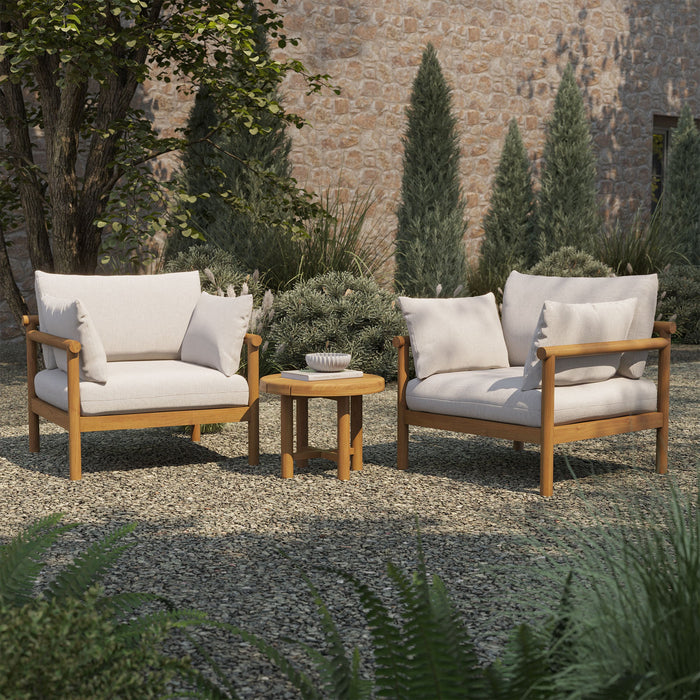 Modway Eleni 3-Piece Outdoor Teak Wood Furniture Set in Natural Sail - angled view