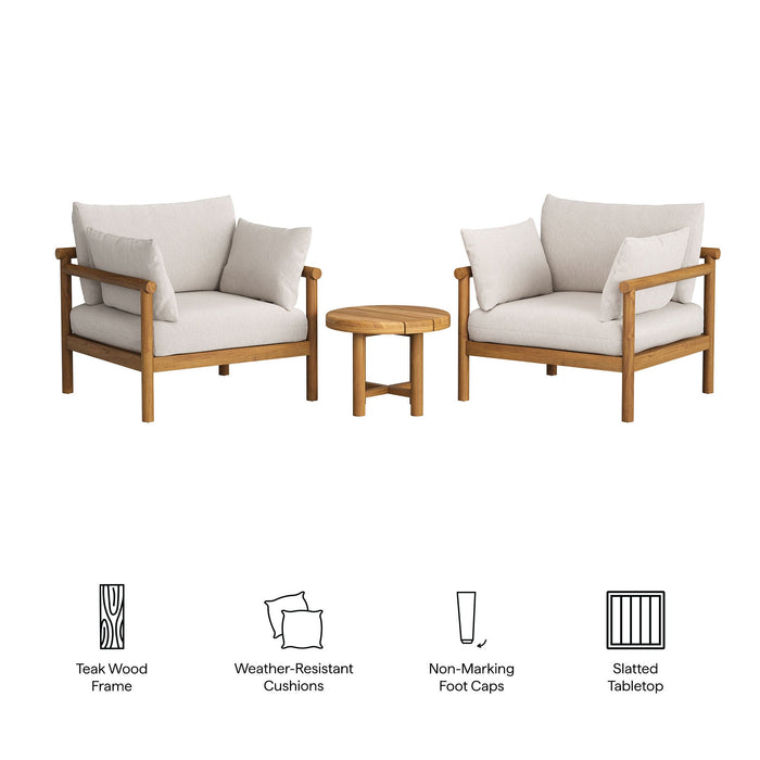 Modway Eleni 3-Piece Outdoor Teak Wood Furniture Set in Natural Sail - dimensions and specifications