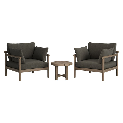 Modway Eleni 3-Piece Outdoor Teak Wood Furniture Set in Weathered Gray Flint - front view
