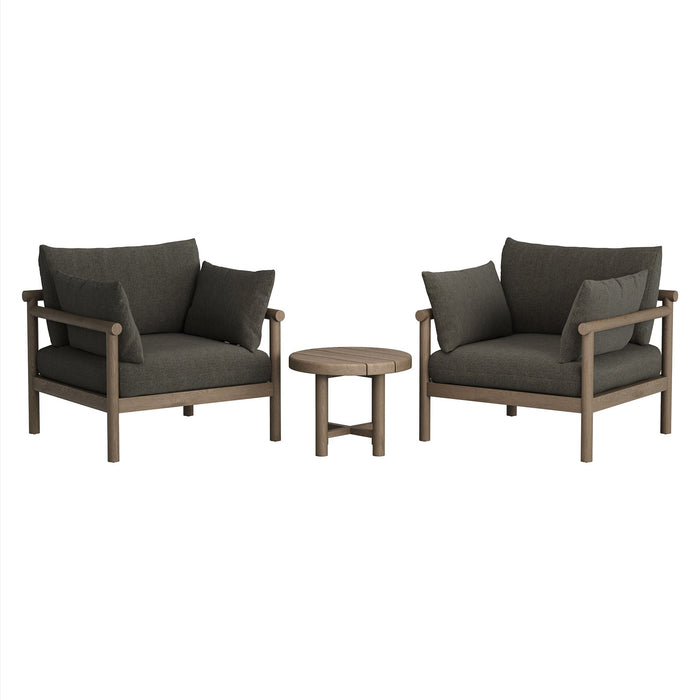 Modway Eleni 3-Piece Outdoor Teak Wood Furniture Set in Weathered Gray Flint - front view