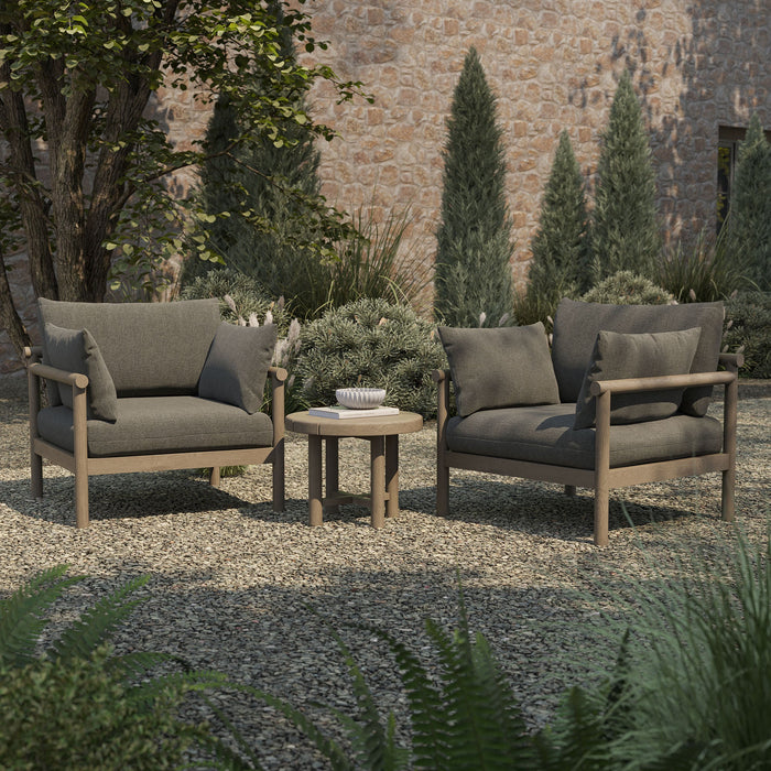 Modway Eleni 3-Piece Outdoor Teak Wood Furniture Set in Weathered Gray Flint - angled view