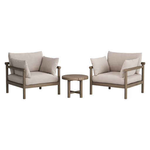 Modway Eleni 3-Piece Outdoor Teak Wood Furniture Set in Weathered Gray Pebble - front view