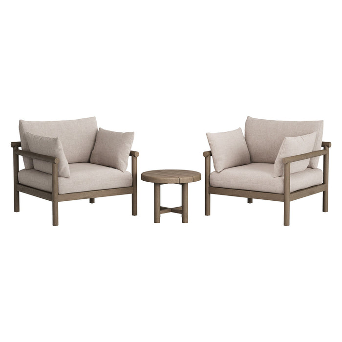 Modway Eleni 3-Piece Outdoor Teak Wood Furniture Set in Weathered Gray Pebble - front view
