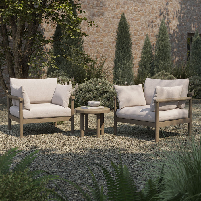 Modway Eleni 3-Piece Outdoor Teak Wood Furniture Set in Weathered Gray Pebble - angled view