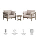Modway Eleni 3-Piece Outdoor Teak Wood Furniture Set in Weathered Gray Pebble - dimensions and specifications