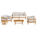 Modway Eleni 5-Piece Outdoor Teak Wood Furniture Set in Natural Sail - front view